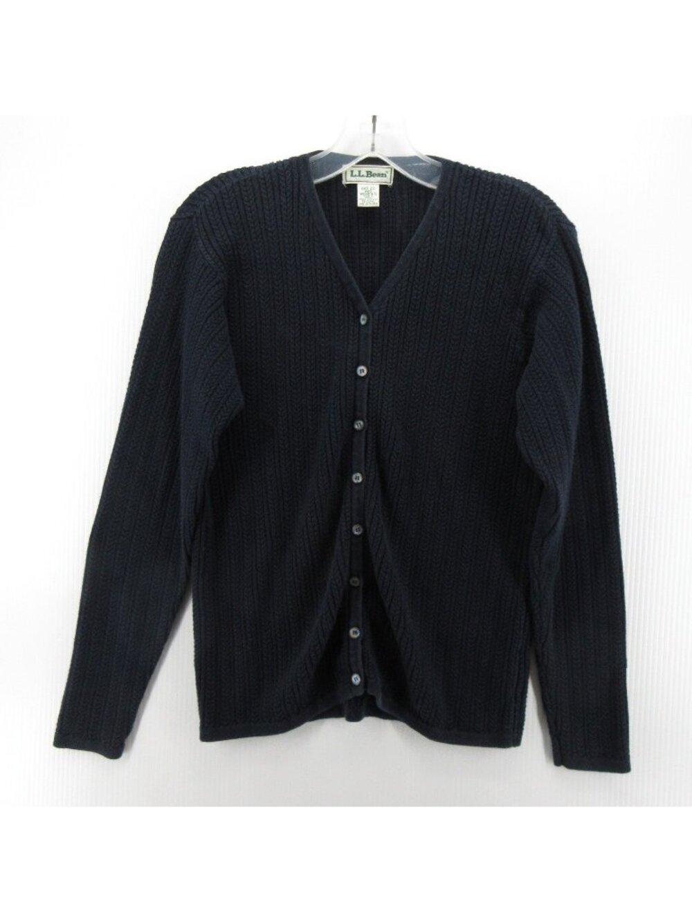 VGT LL Bean Sweater Medium Navy Cardigan Button Up Ribbed Cable 90s